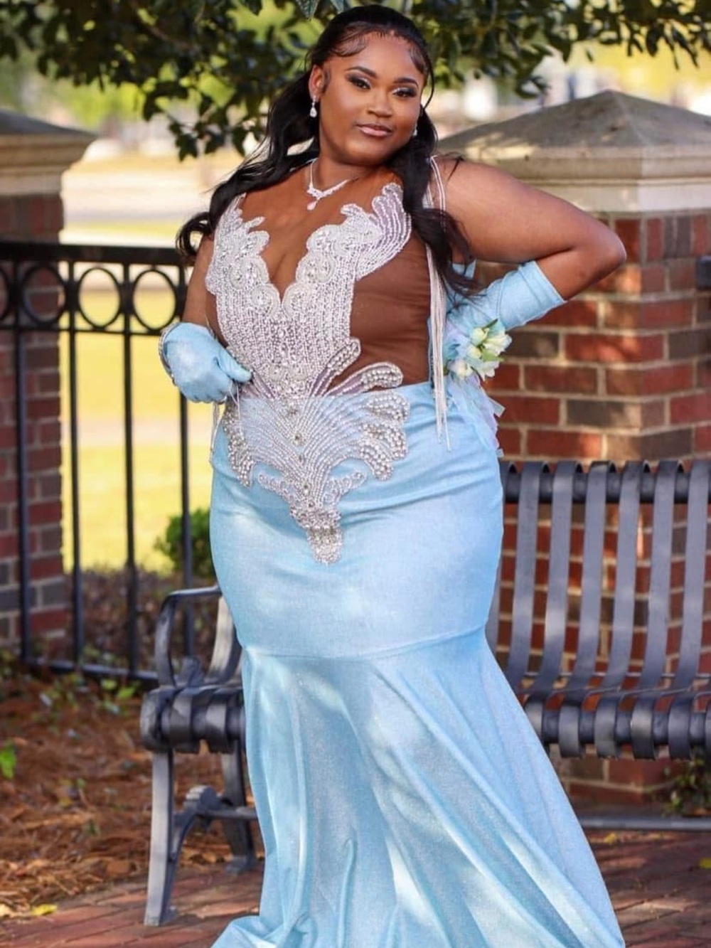 Elegant Light Blue Embellished Evening Gown for Women